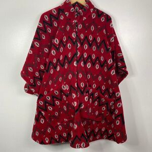 One Size Fits Most Pullover Teddy Fleece Poncho Shawl  Half Zip  Pockets Red